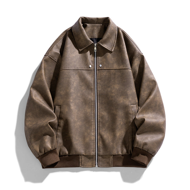 Men's  suede-effect collared full-zip bomber jacket with ribbed hem Drune