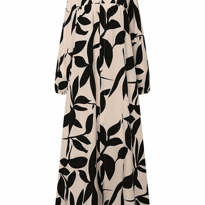 Damen Maxikleid mit lockerem A-Linien-Schnitt, weitem Fall und auffälligem Blattprint Drune