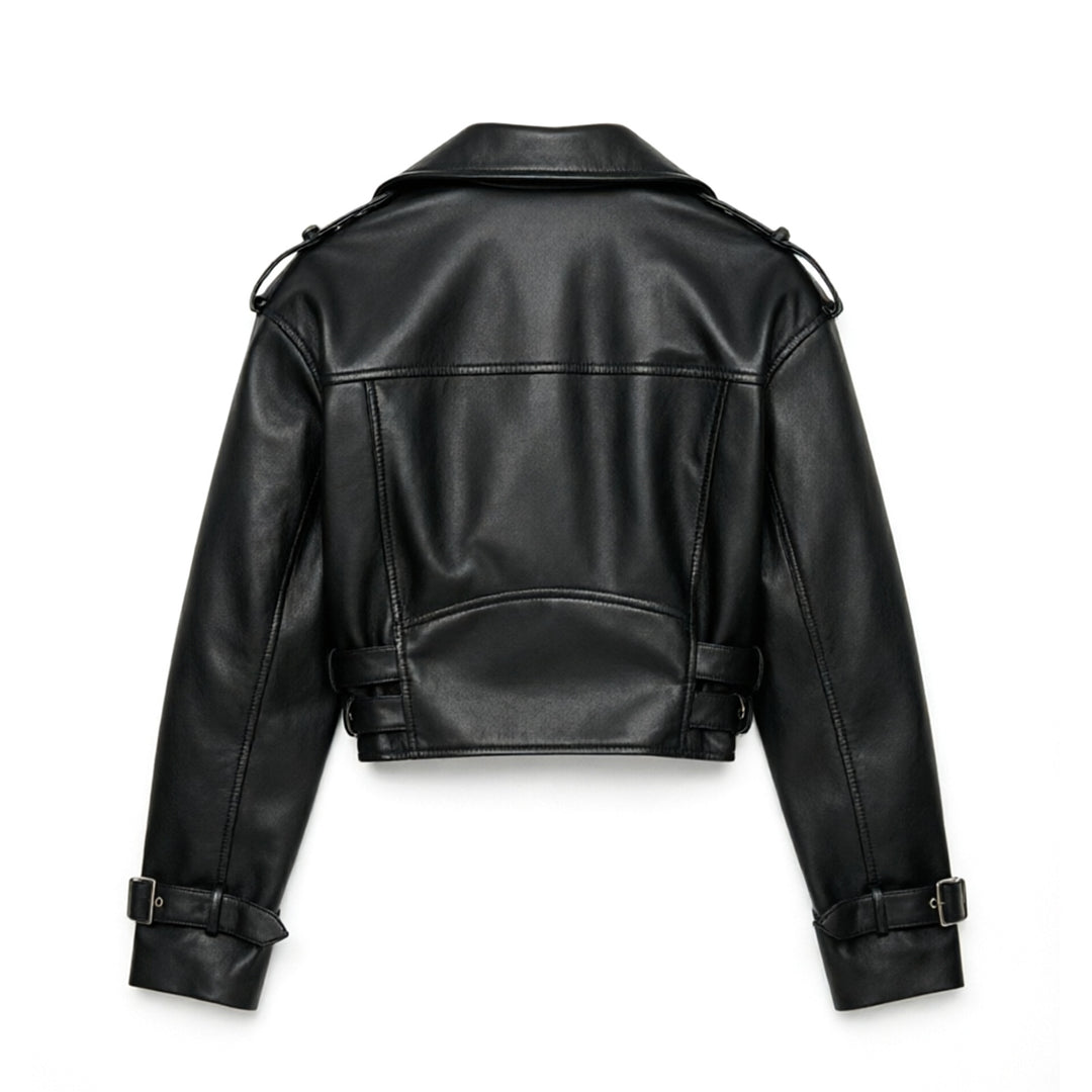 Damen Modische Bikerjacke mit Taillengürtel Drune