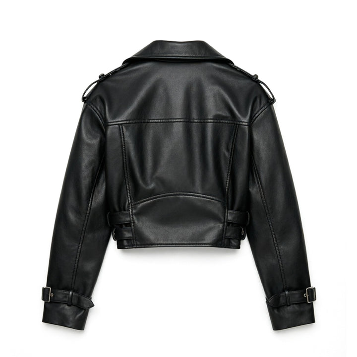 Damen Modische Bikerjacke mit Taillengürtel Drune