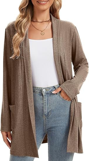 Damen lässiger Langarm-Cardigan mit offenen Front und Taschen Drune