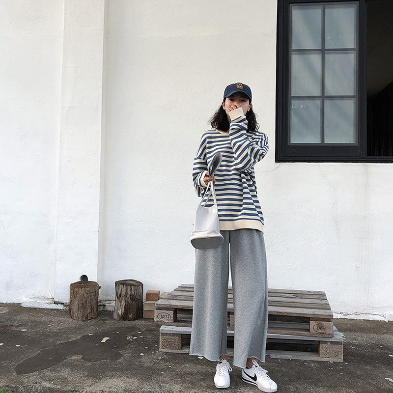 Damen gestreiftes Sweatshirt mit weitem Schnitt und lässigen Ärmeln