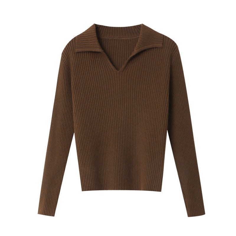 Damen Strickpullover mit modernem V-Ausschnitt und Rippenstruktur Drune