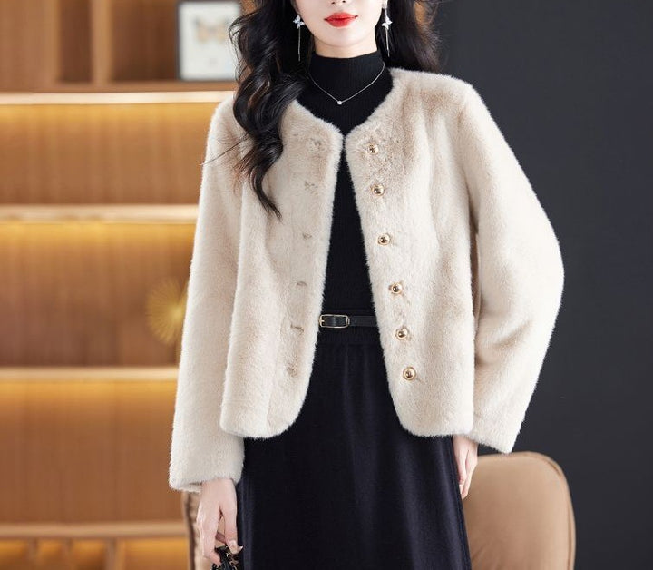 Damen kuschelige Fleecejacke mit modischem Knopfdesign Drune