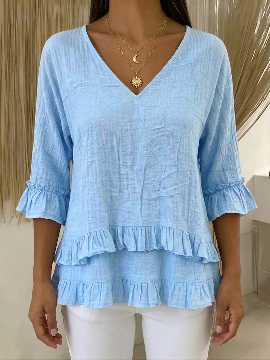 Damen Verspielte Langarm Bluse mit Volant Drune