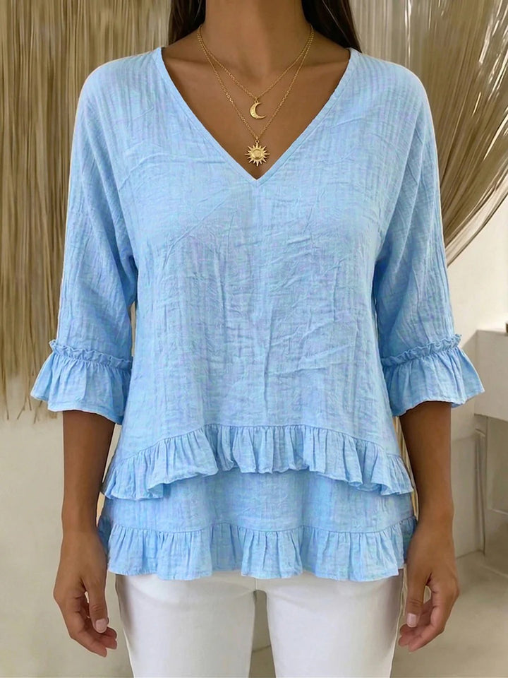 Damen Verspielte Langarm Bluse mit Volant Drune