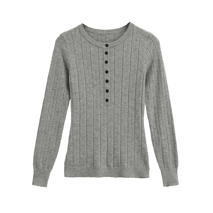 Damen Feinstrick-Longsleeve mit Knopfleiste und Strukturstrick Drune