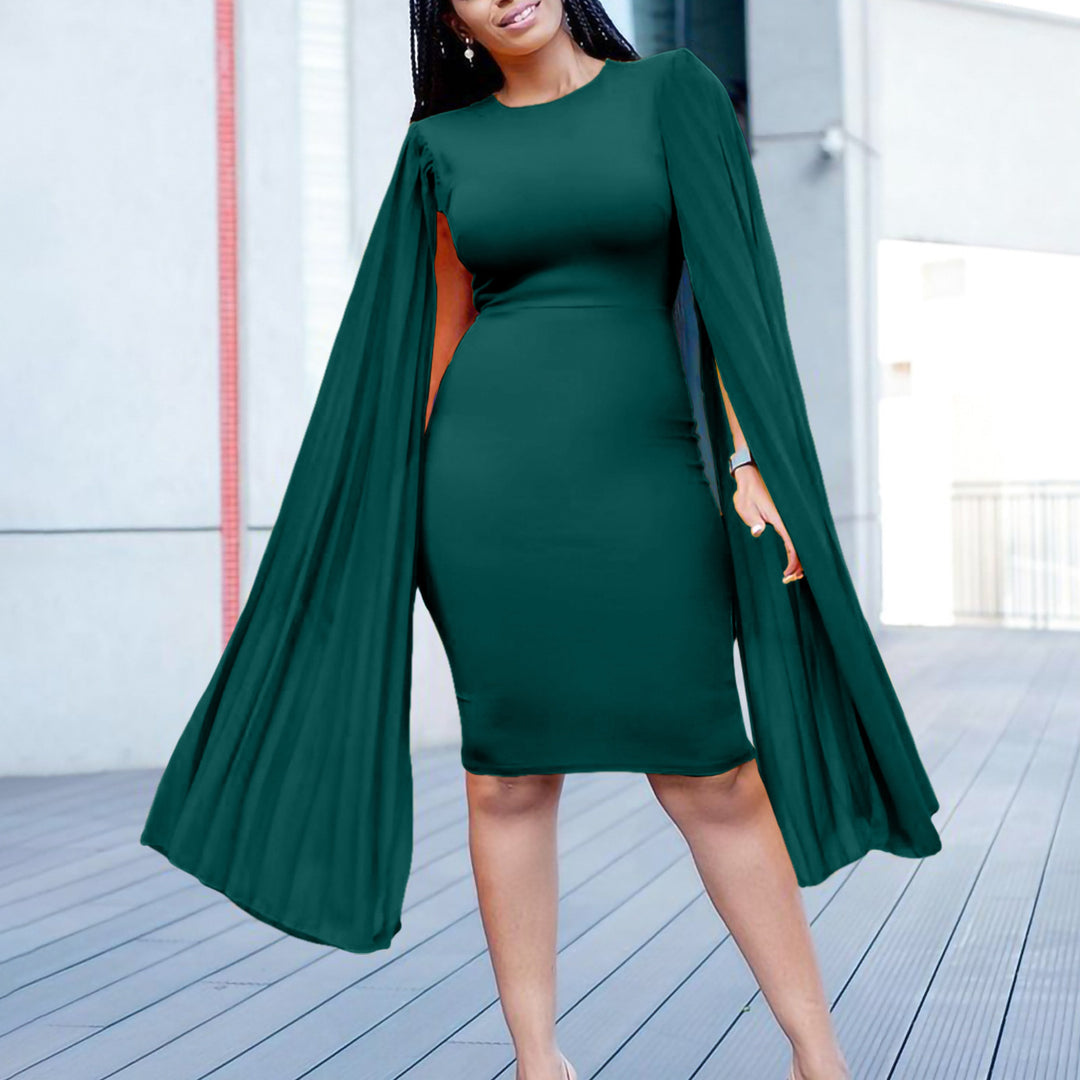 Damen Etui-Kleid mit dramatischen Plisseefaltenärmeln und elegantem Schnitt Drune