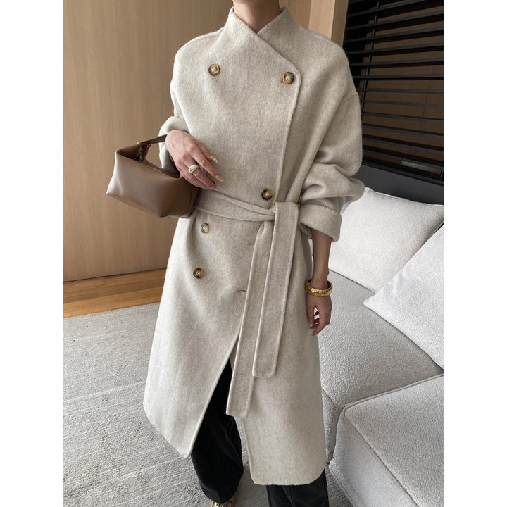 Damen eleganter Wickelmantel aus hochwertigem Wollmix Drune