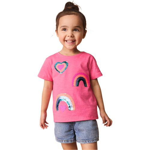 Mädchen T-Shirt mit glitzerndem Regenbogen-Design Drune
