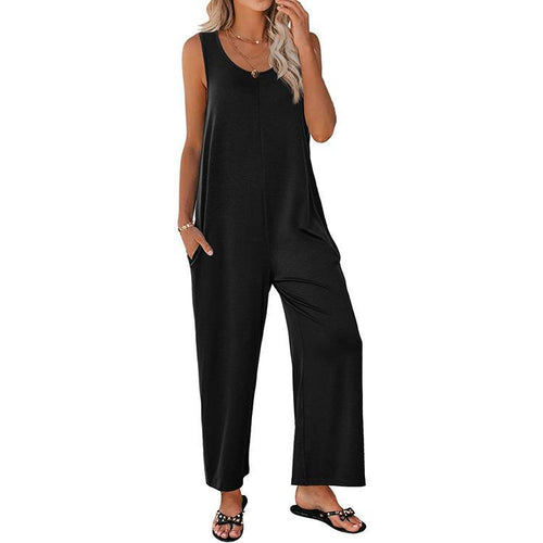 Damen lässiger Jumpsuit mit praktischen Taschen und weit geschnittenem Bein Drune