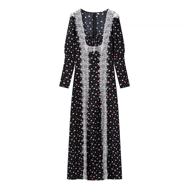 Damen Langärmeliges Maxikleid mit Spitzenborten, tiefem V‑Ausschnitt und floralem Alloverprint Drune