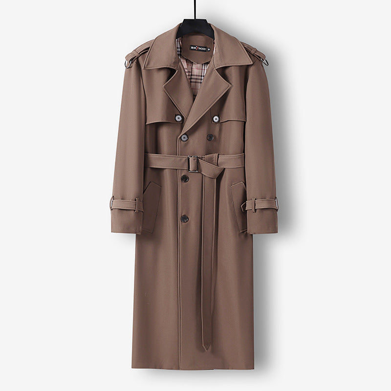Damen Eleganter lang geschnittener Wollmix-Trenchcoat mit doppelreihiger Knopfleiste und Bindegürtel Drune