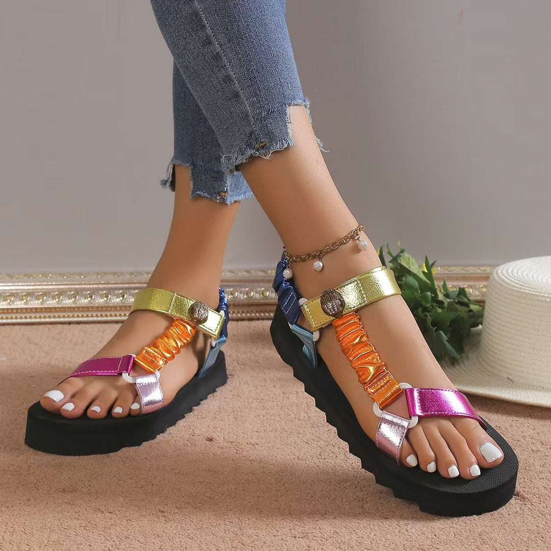 Damen Trendige Sandalen mit elastischen Riemen und modischem Farbdesign Drune