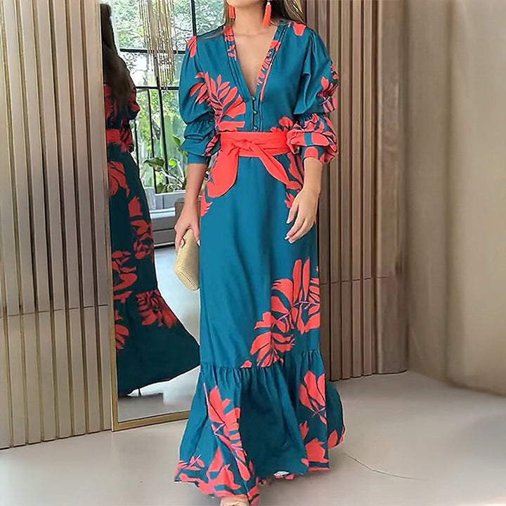 Damen Maxikleid mit glamourösem Wickel-Oberteil und eleganten Puffärmeln Drune