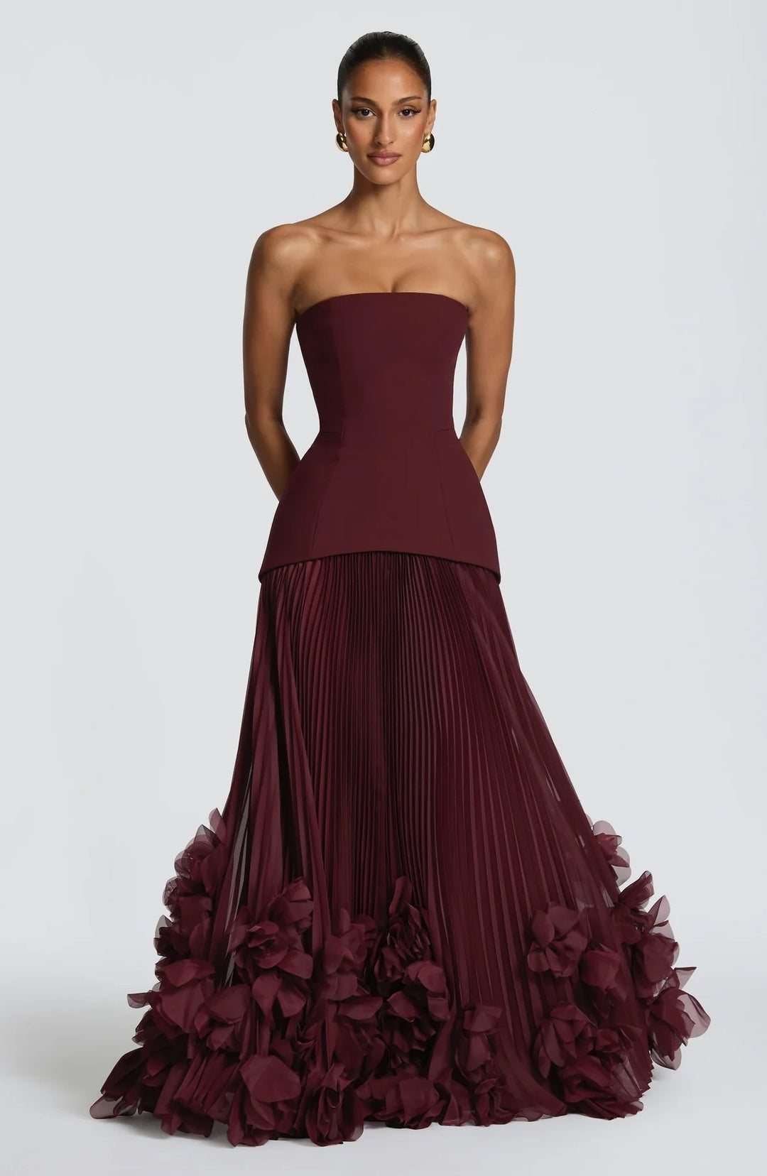Damen Elegantes schulterfreies Abendkleid mit raffinierten Rüschen Drune