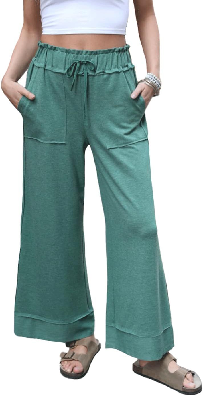 Damen Modische Palazzo-Hose mit elastischem Bund und praktischen Taschen Drune