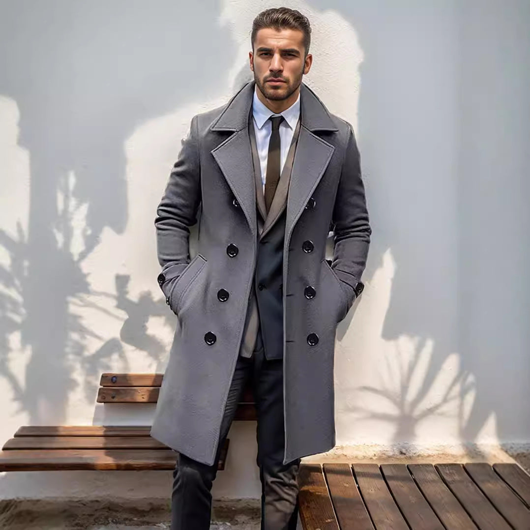 Herren doppelreihiger Wollmantel mit klassischem Schnitt und eleganten Details Drune