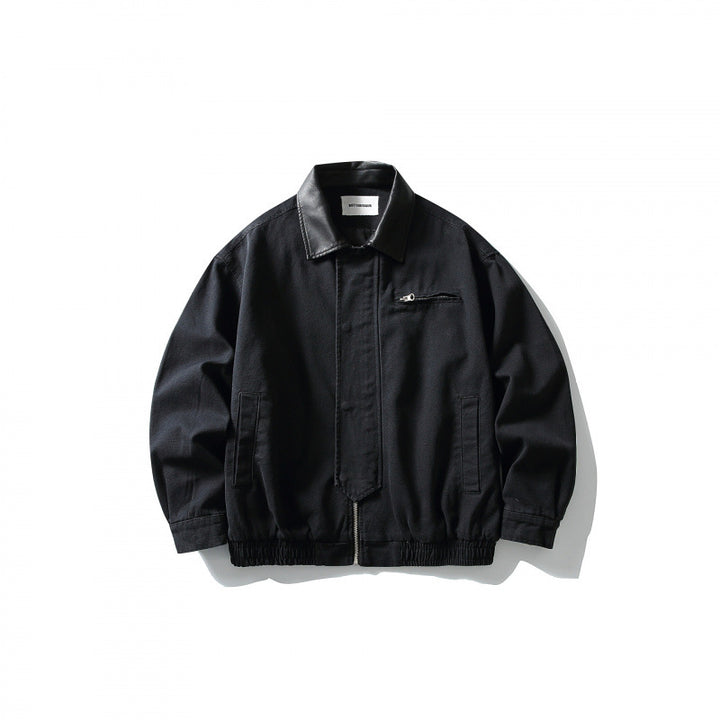 Herren Boxy-Workerjacke mit Kunstleder-Kragen, durchgehendem Reißverschluss und elastischem Saum Drune