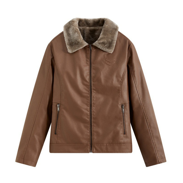 Herren Elegante Lederjacke mit Kunstfellkragen Drune