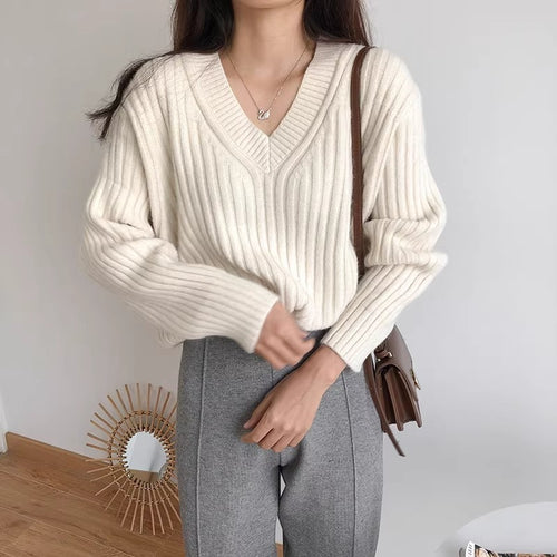 Damen Feinstrickpullover mit V-Ausschnitt und lässigem Schnitt Drune