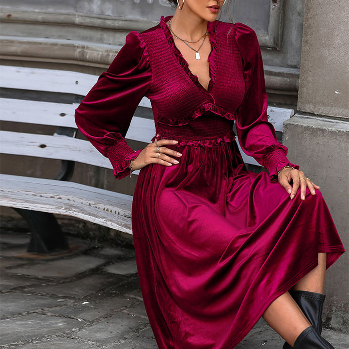 Damen Midikleid mit Rüschendetails und V-Ausschnitt Drune