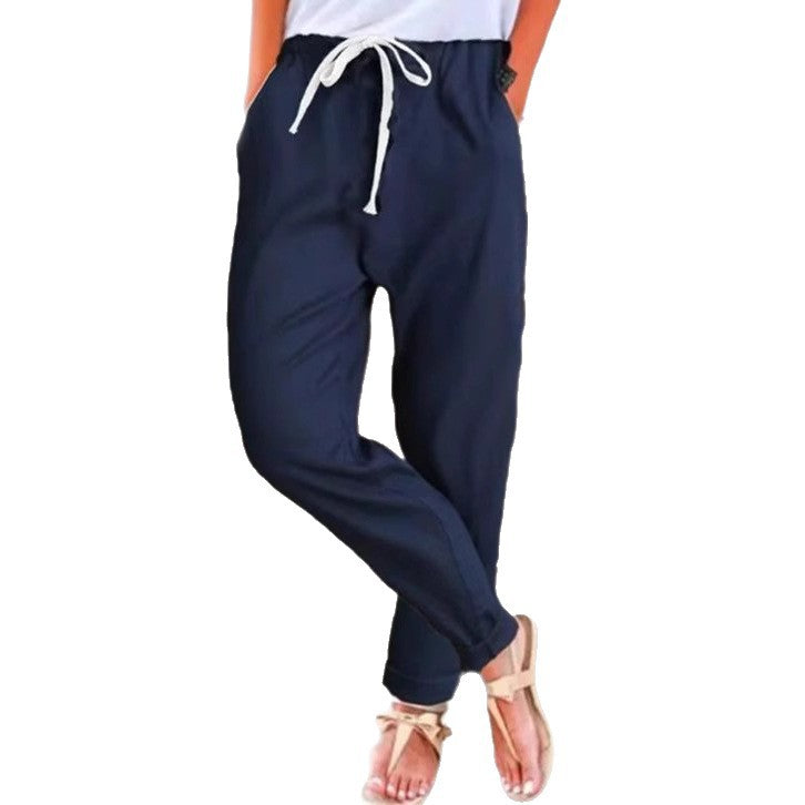 Damen nan lässige Relaxhose mit elastischem Bund, Kordelzug, Eingrifftaschen und umgeschlagenem Saum Drune