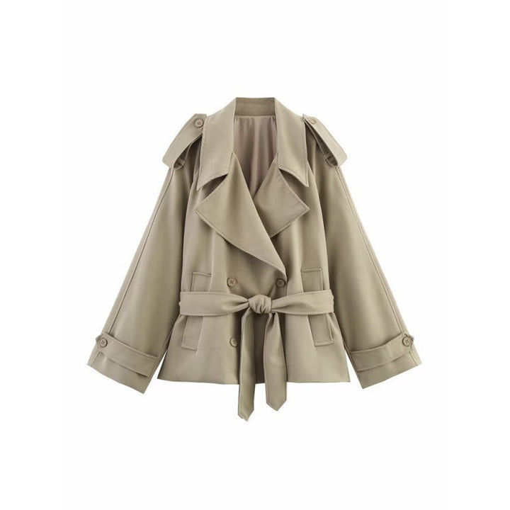 Damen Kurzer Trenchcoat mit Bindegürtel und Cape-Ärmeln Drune