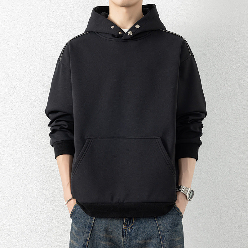 Herren Oversize-Kapuzenpullover mit Kängurutasche & Druckknopf-Hals Drune