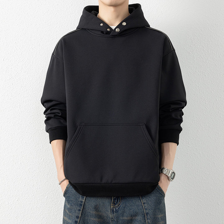 Herren Oversize-Kapuzenpullover mit Kängurutasche & Druckknopf-Hals Drune