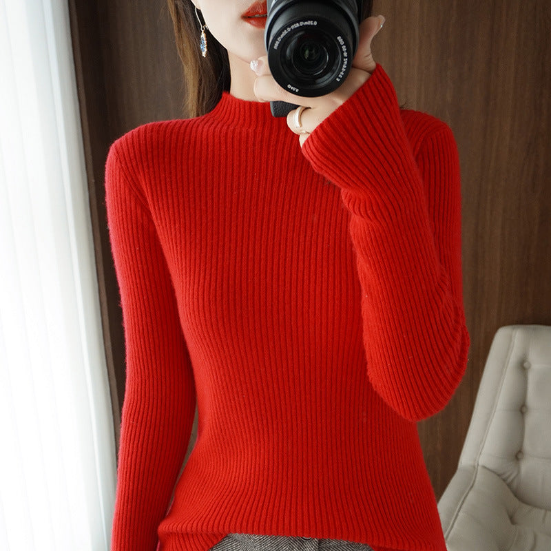 Damen Luxus-Feinstrickpullover mit schmaler Rippenstruktur und kurzem Stehkragen Drune