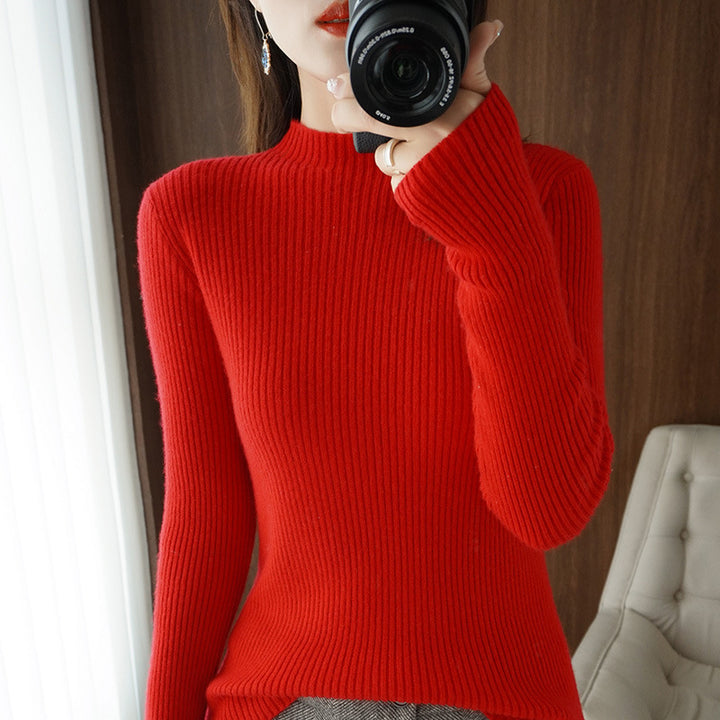 Damen Luxus-Feinstrickpullover mit schmaler Rippenstruktur und kurzem Stehkragen Drune