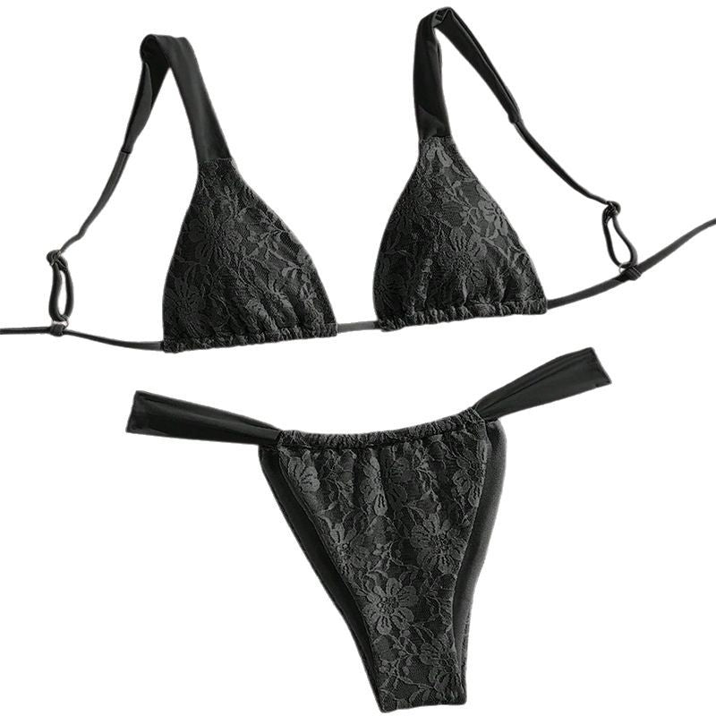 Damen Triangel-Bikini mit floralem Spandex-Muster und verstellbaren Trägern Drune