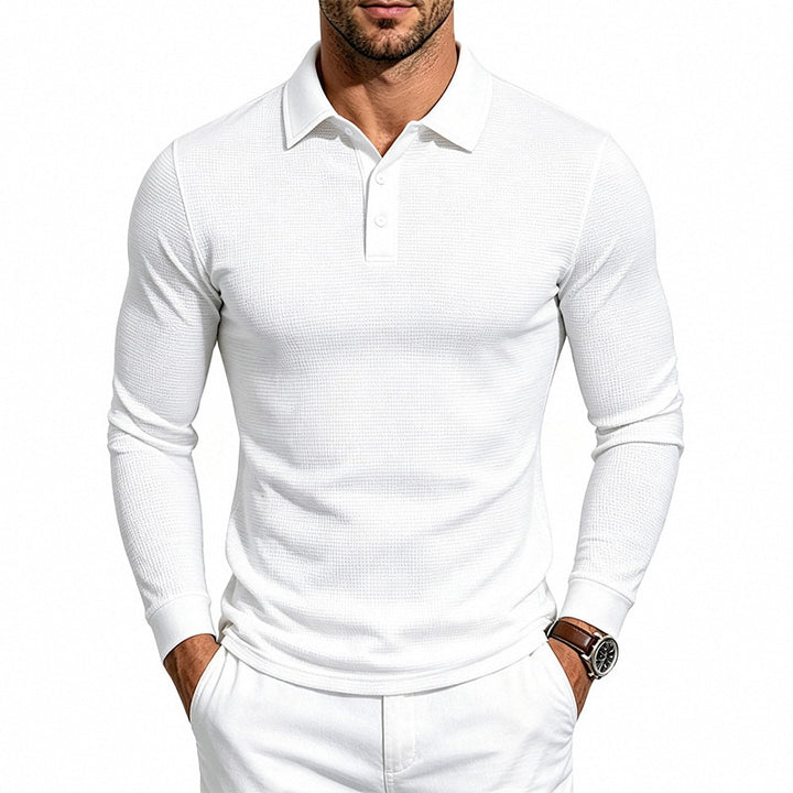 Herren Slim-Fit Poloshirt mit Langarm und Waffelstruktur Drune