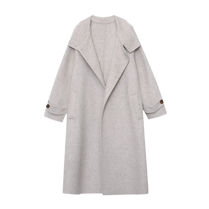 Damen eleganter Mantel mit hohem Kragen und Bindegürtel Drune