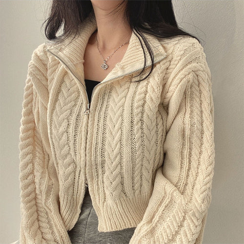 Damen Strickjacke mit Zipper und Kabelmuster Drune