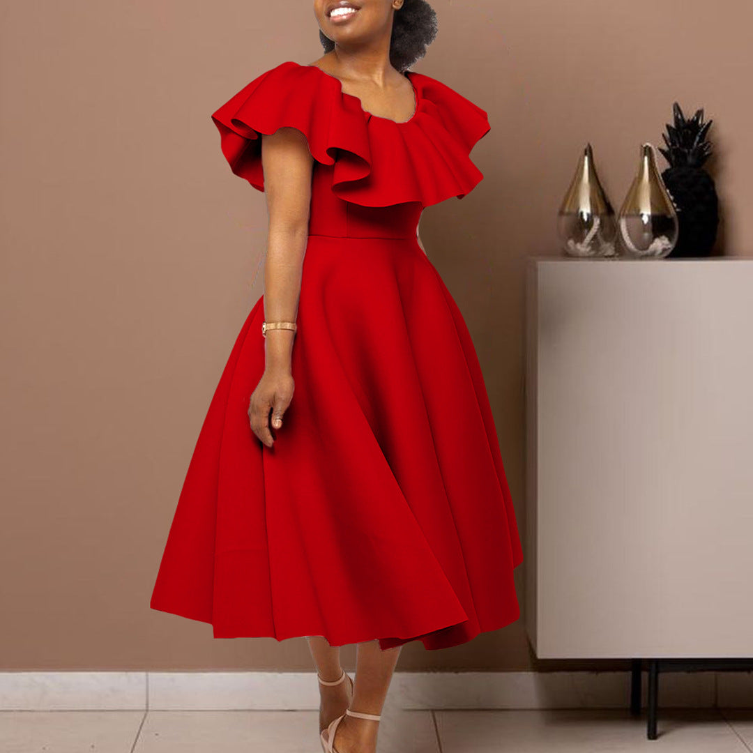 Damen Midikleid mit elegantem Volant und tailliertem Schnitt Drune