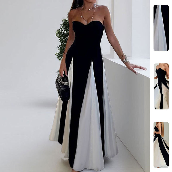 Damen Elegantem Abendkleid mit Herz-Ausschnitt und vertikalen Einsätzen Drune