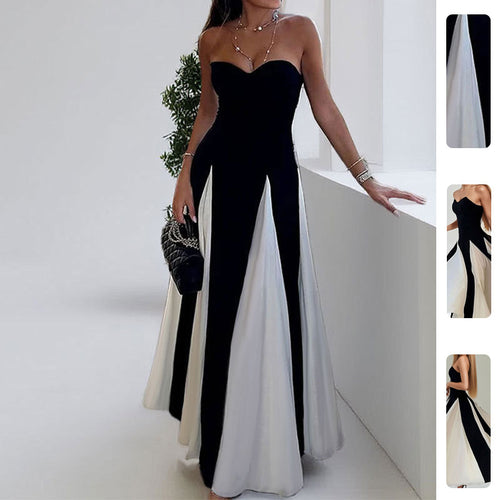 Damen Elegantem Abendkleid mit Herz-Ausschnitt und vertikalen Einsätzen Drune