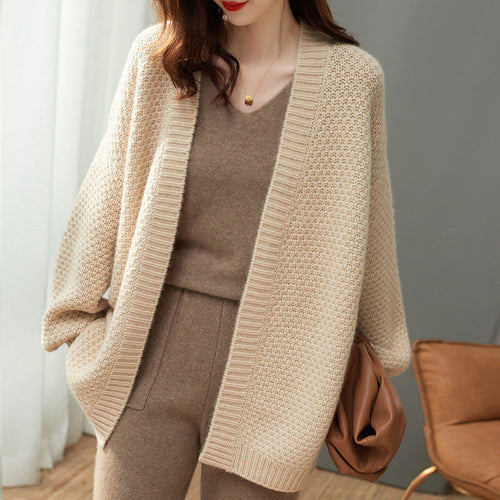 Damen Grobstrickcardigan mit weitem Schnitt und langen Ärmeln Drune