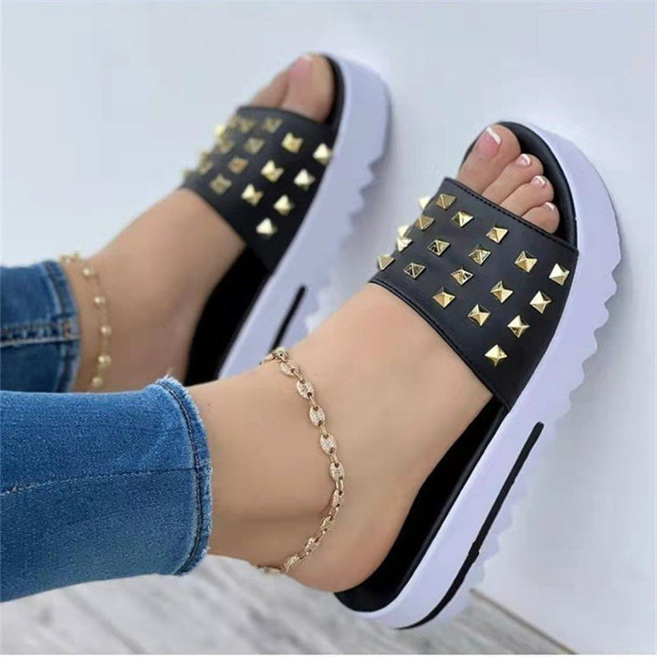 Damen nan Nieten-Pantolette mit gepolstertem Komfortfußbett und profiliertem Flatform-Absatz Drune