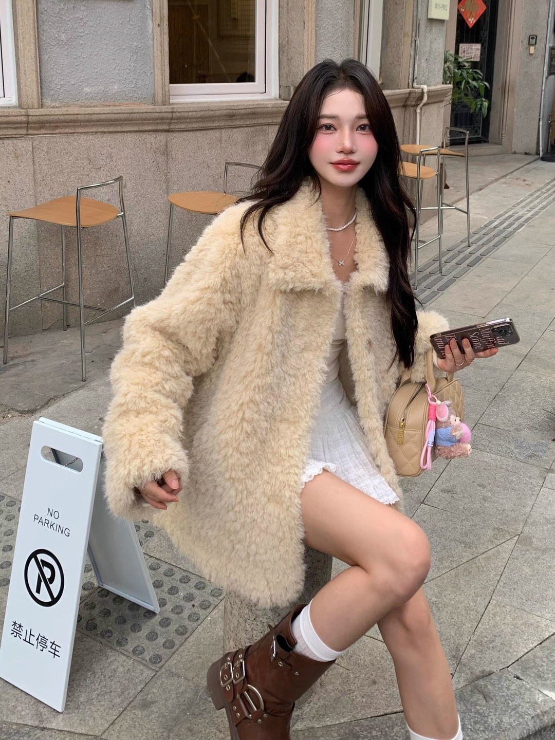 Damen Kuscheliger Kunstfell‑Teddy‑Mantel im Oversize‑Schnitt Drune