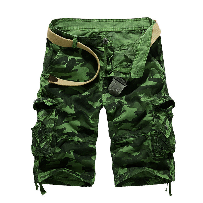 Herren Camo Cargo-Shorts mit Mehreren Taschen und Verstellbarem Bund Drune