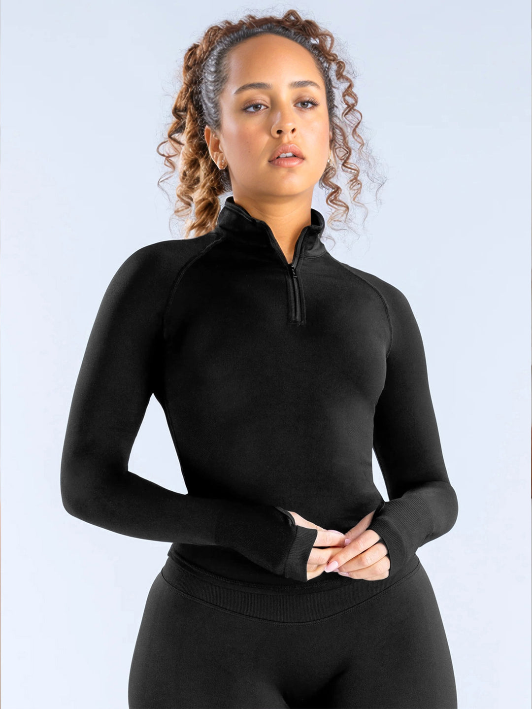 Damen Sportlicher Zip-Ausschnitt Langarm-Oberteil Drune