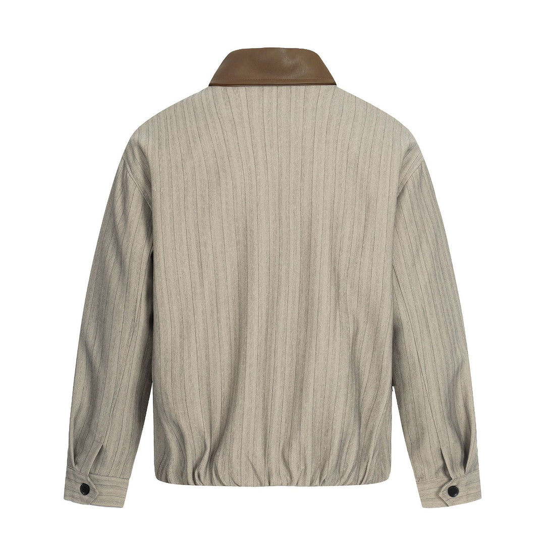 Herren Kurzboxy-Blousonjacke aus Leinenoptik mit Lederkragen Drune