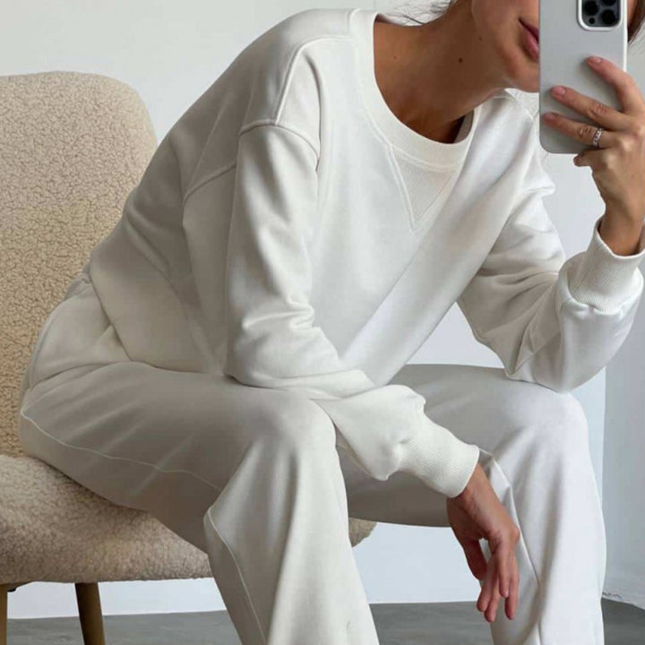 Damen nan Cropped-Sweater-Set mit V-Nahtdetail und hoher Taille Jogginghose Drune