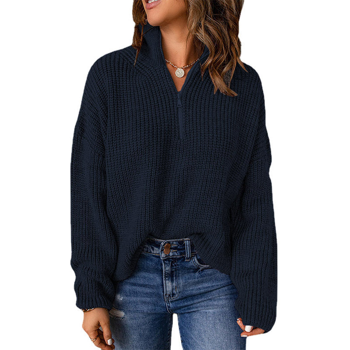 Damen Grober Strickpullover mit Stehkragen und Reißverschluss Drune