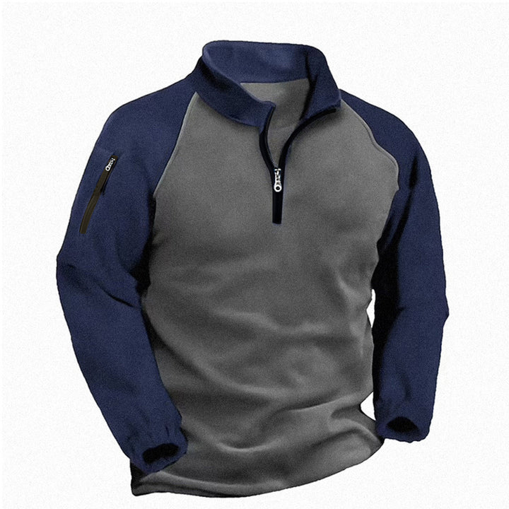 Herren nan Fleece-Pullover mit halbem Reißverschluss, Armfach und elastischen Bündchen Drune