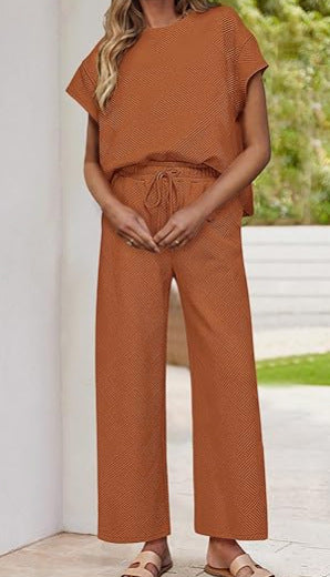 Damen lässiges Zweiteiler-Set mit hochgeschnittener Hose und lässigem Oberteil Drune