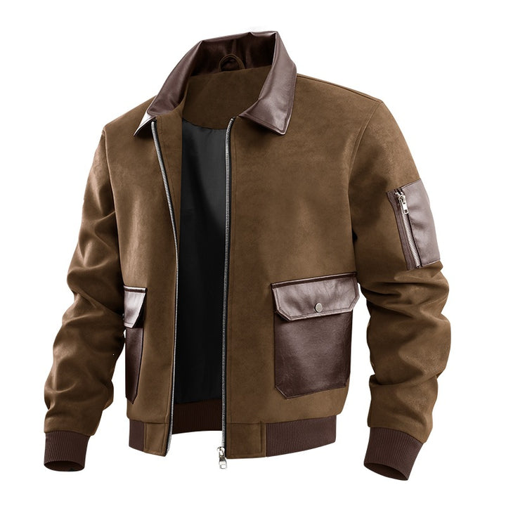 Herren Modische Kunstleder-Bomberjacke mit zahlreichen Taschen Drune